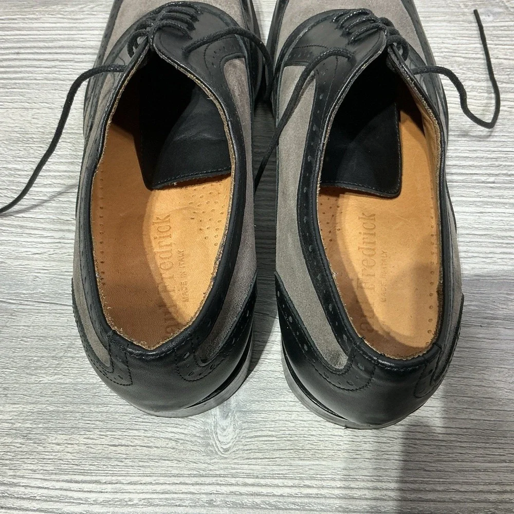 PAUL FREDERICK Italian Mens Black Gray Leather Oxford Shoes Size 8.5 M Italy